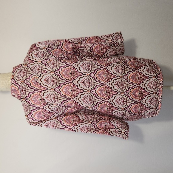 Chico's Pink Paisley Print 3/4 Sleeve Button Down 100% Linen Button Cuff Top - Picture 9 of 13